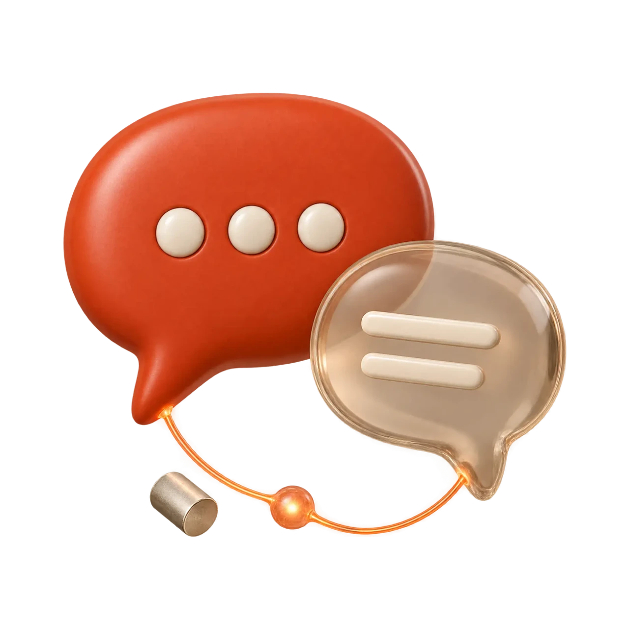 Orange and glass speech bubbles exchanging a connected reply