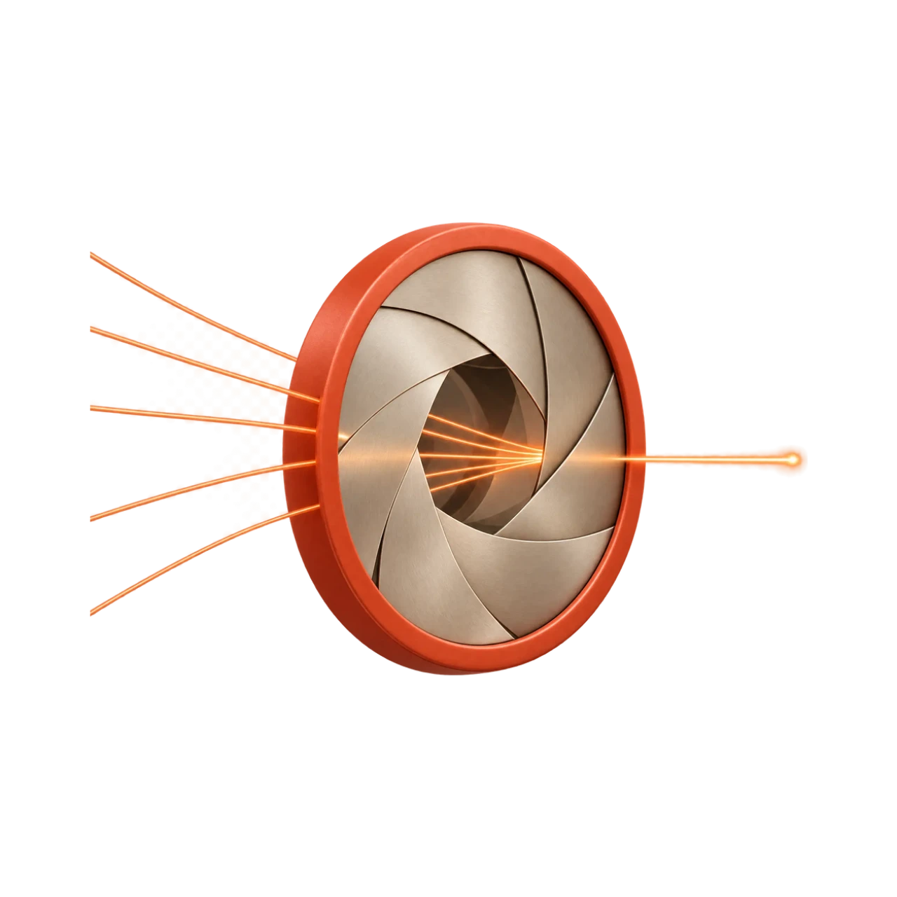 Three optical lenses bringing separate orange signals into one clear focus